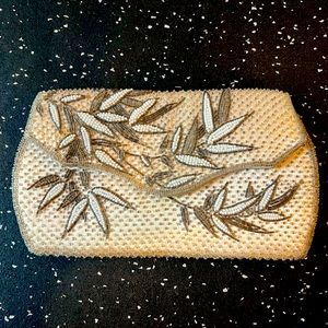 Beaded gray and pink clutch